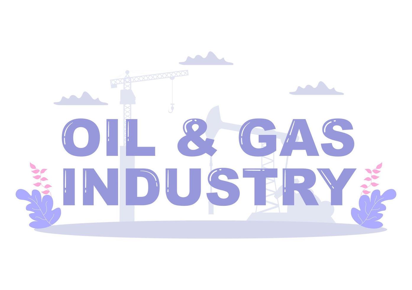 Öl-Gas-Industrie-Vektor-Illustration. Rohölgewinnung, Raffinerieanlage, Bohrung, Tankstelle, Tanknutzungsrohr und Lieferung von Kraftstoff per LKW-Transport vektor