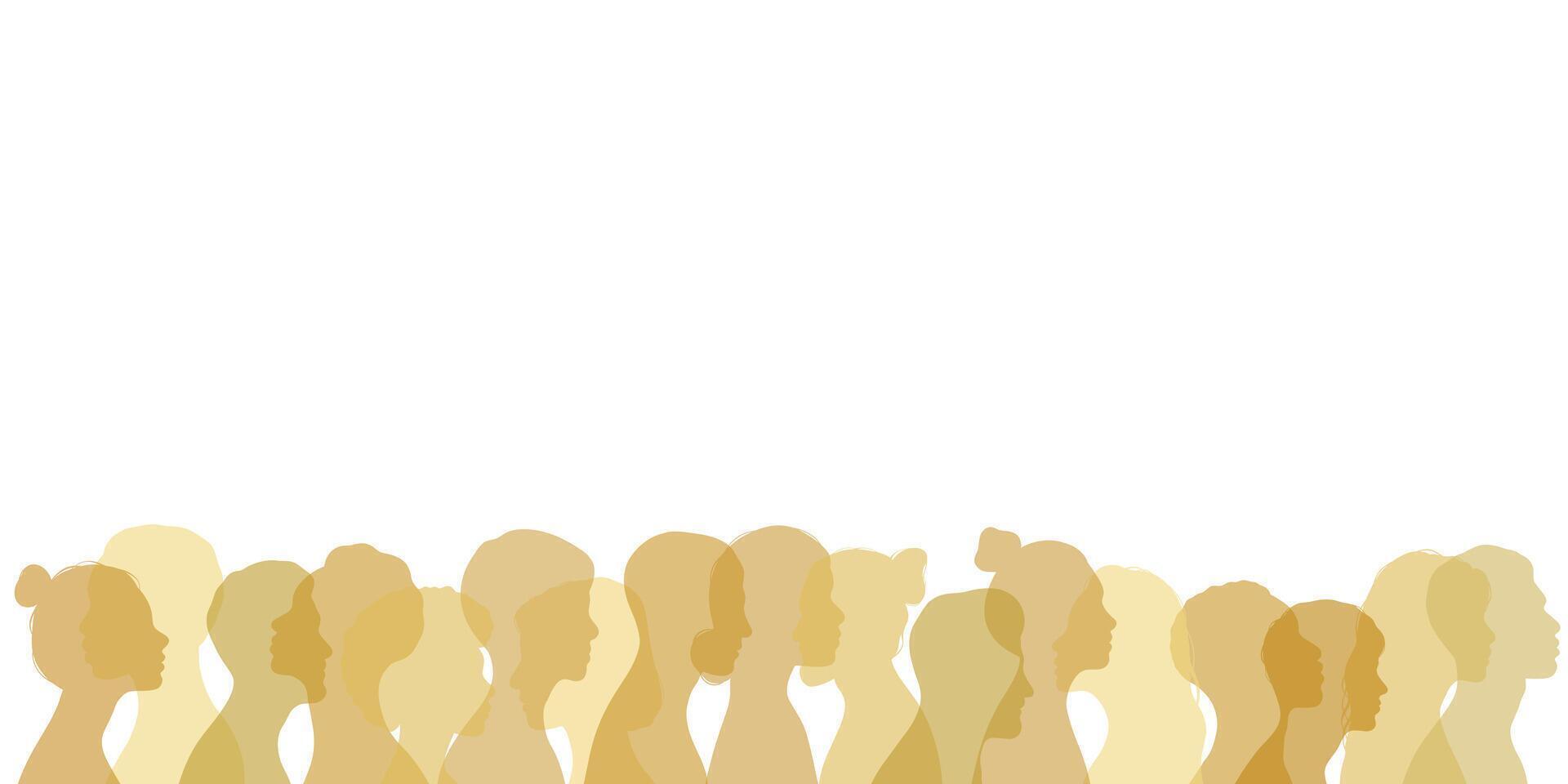 guld mänsklig huvud silhuetter, folkmassan baner vektor illustration med olika mänsklig profiler, isolerat