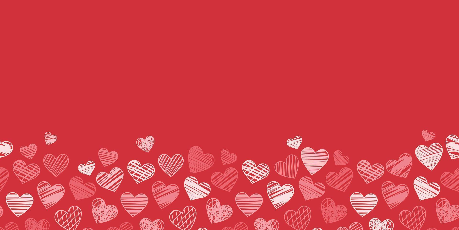 süß Hand gezeichnet Herzen nahtlos Muster Grenze, Valentinstag Tag rot Hintergrund Design vektor