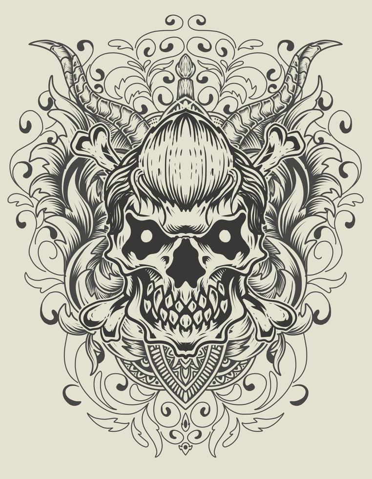 Illustration Totenkopf mit Vintage Gravur Ornament vektor