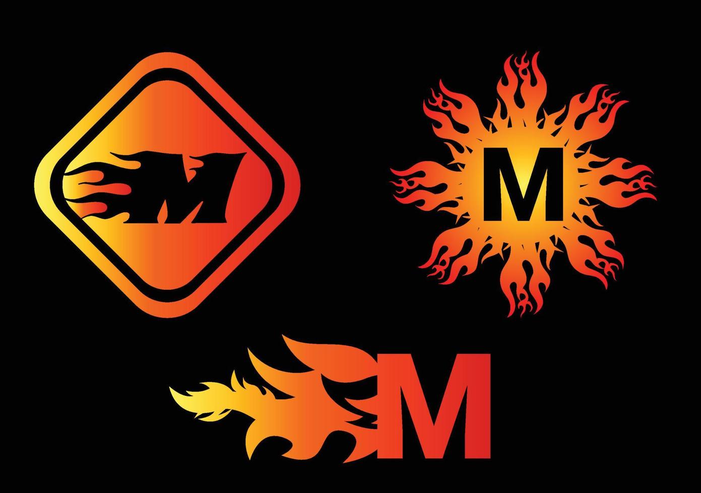 Feuer m Brieflogo und Icon-Design-Vorlage vektor