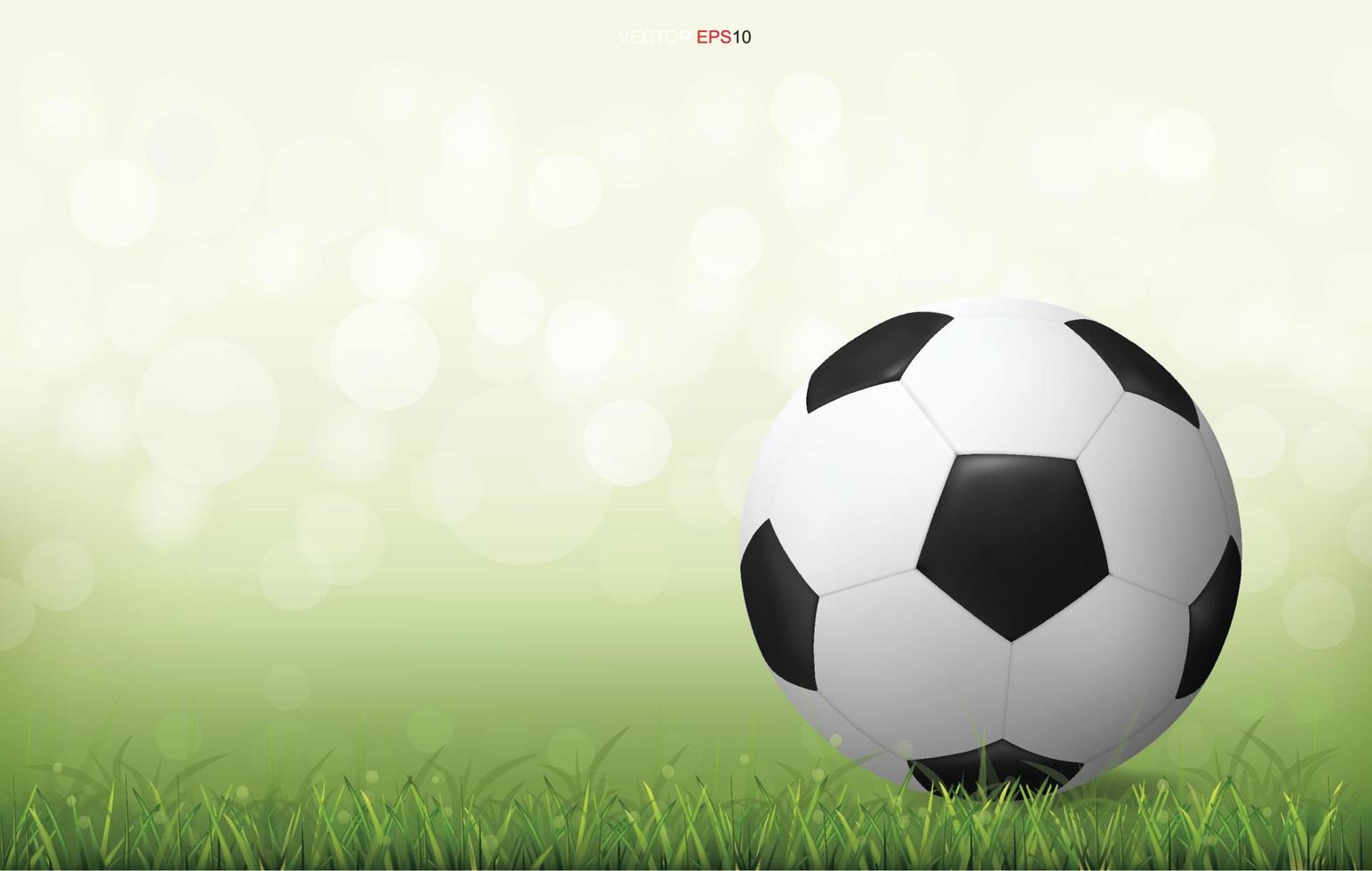 Fußball-Fußball-Ball auf der grünen Wiese mit leicht verschwommenem Bokeh-Hintergrund. Vektor. vektor