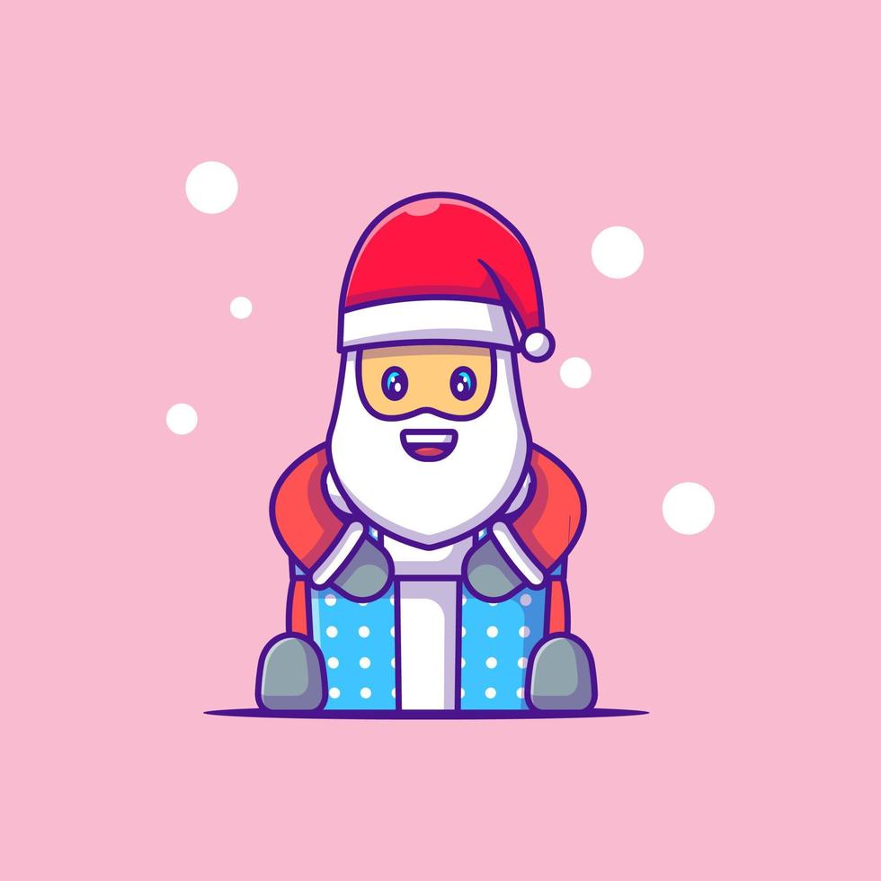 süße Illustration von Weihnachtsmann mit Geschenkbox Frohe Weihnachten vektor