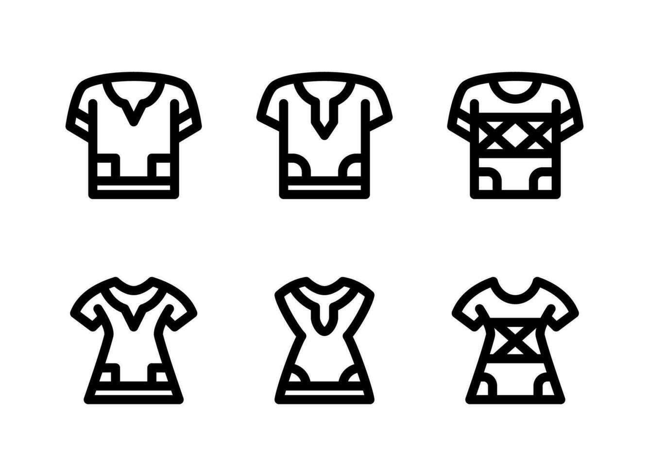enkel uppsättning kläder relaterade vektor linje ikoner. innehåller ikoner som skjorta, dashiki, klänning och mer.