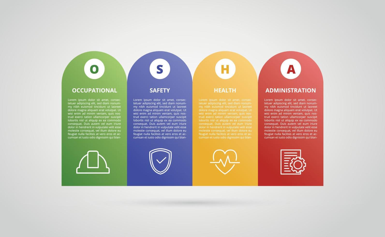 Osha Arbeitssicherheit Gesundheitsverwaltung Konzeptvorlage für Infografiken mit Symbol und runder Form vektor