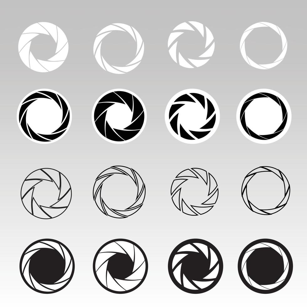 Satz von schwarzen Kamera-Auslöser-Symbolen auf abstraktem Hintergrund. vektor