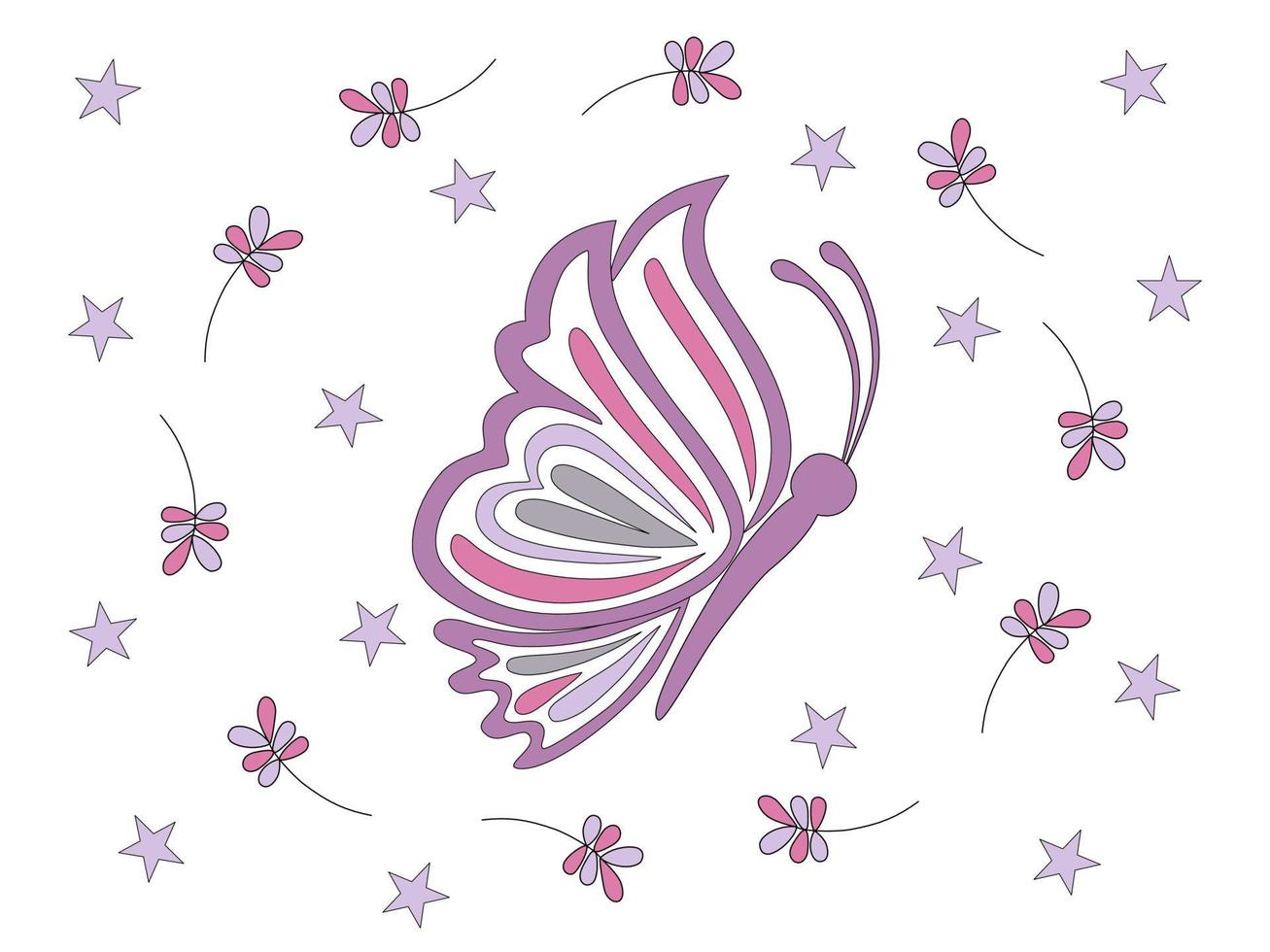 samling av fjärilar i pastellfärger designade i doodle-stil vektor