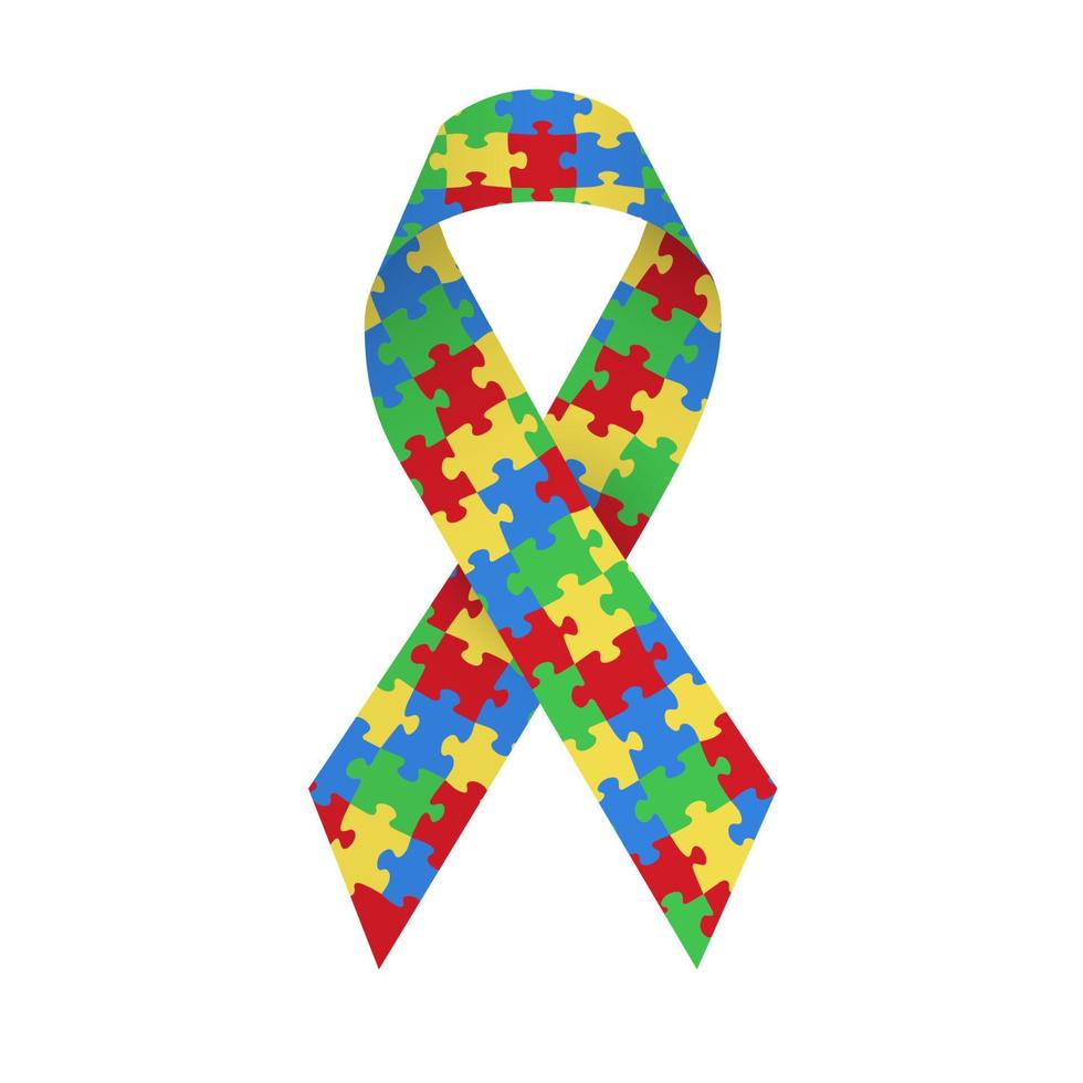 buntes Satin-Puzzle-Band als Symbol für Autismus-Bewusstsein. isolierte Vektorillustration vektor