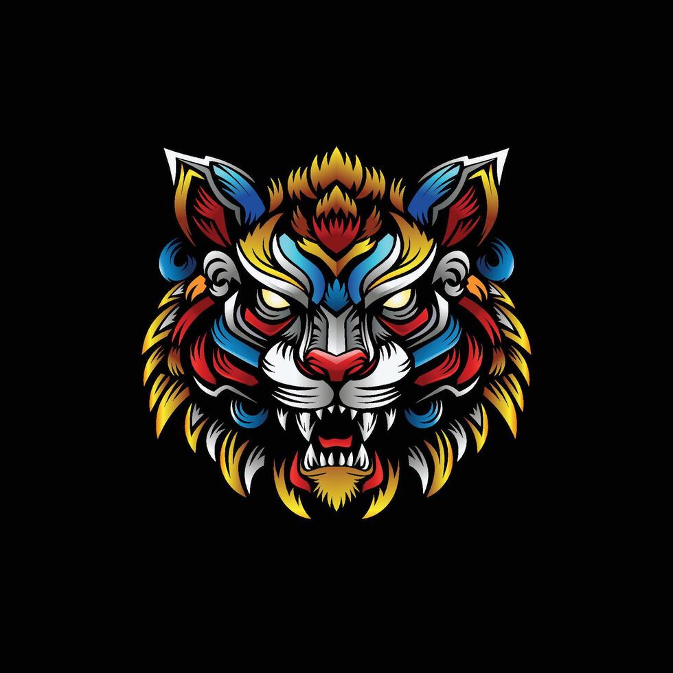 färgrik tiger huvud rytande vektor illustration