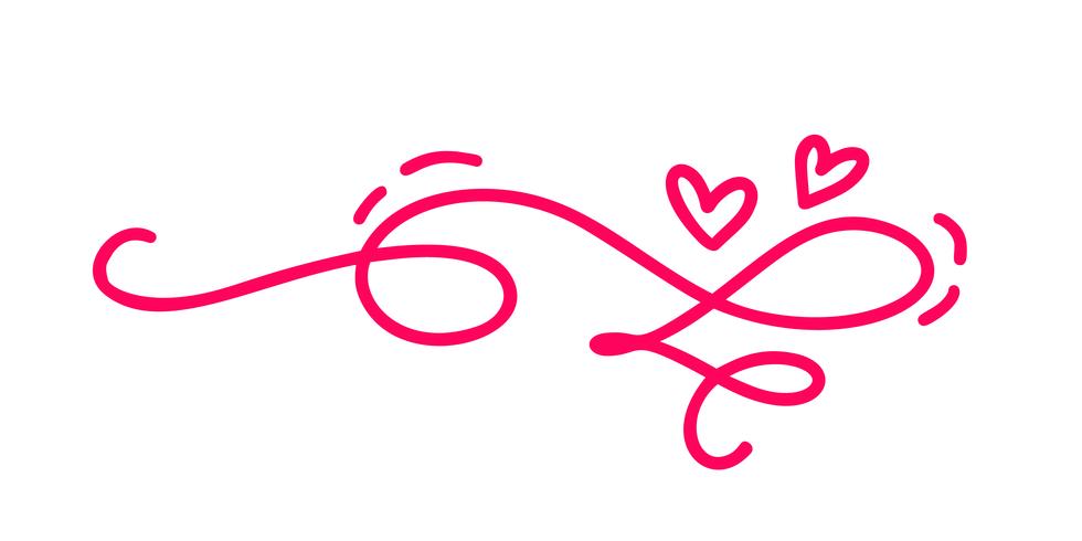 Monoline Red Vintage Vector Valentines Day Hand gezeichnete kalligraphische zwei Herzen. Kalligraphie Schriftzug Abbildung. Urlaub Gestaltungselement Valentinstag. Ikonenliebesdekor für Netz, Hochzeit und Druck. Isoliert
