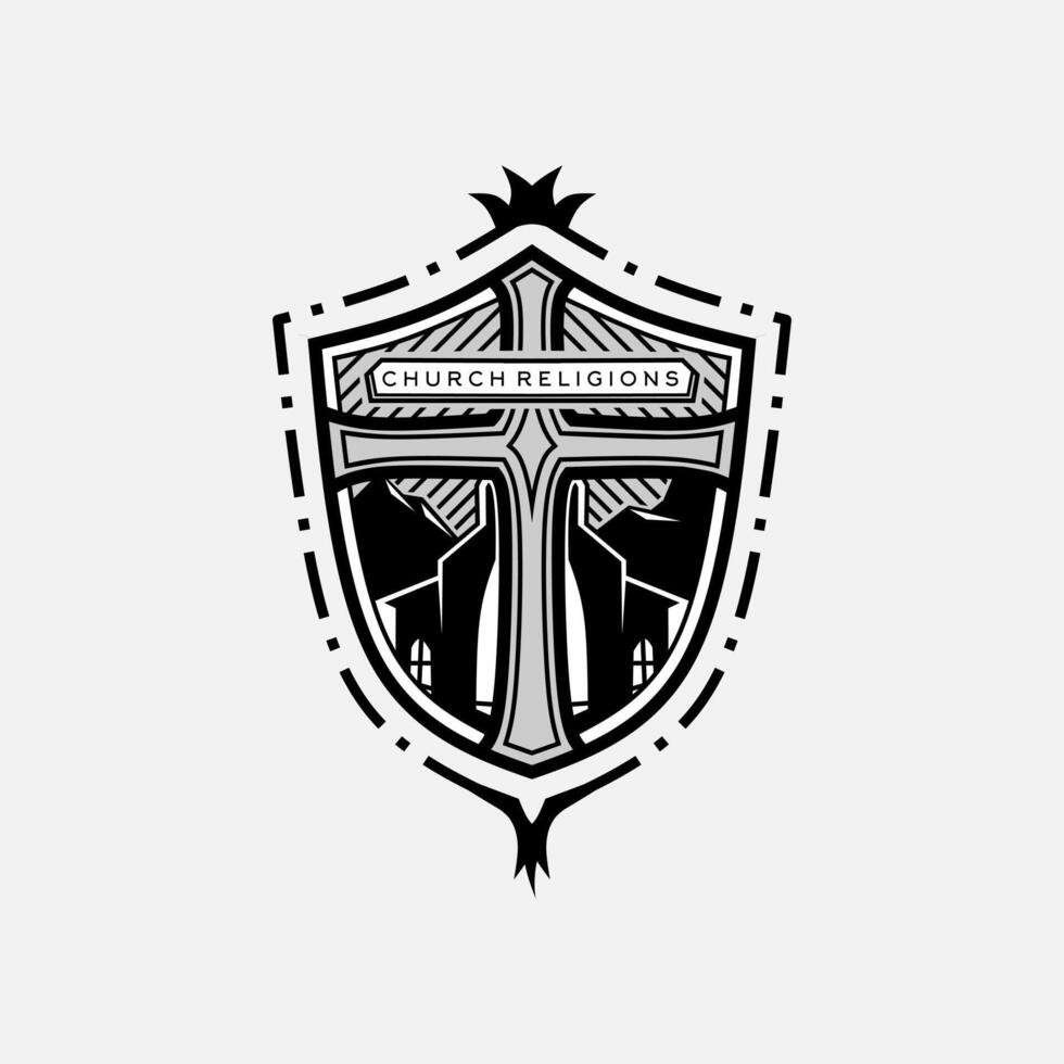 Kirche Kreuz Logo. einfach Religion Vektor Design. isoliert mit Sanft Hintergrund.