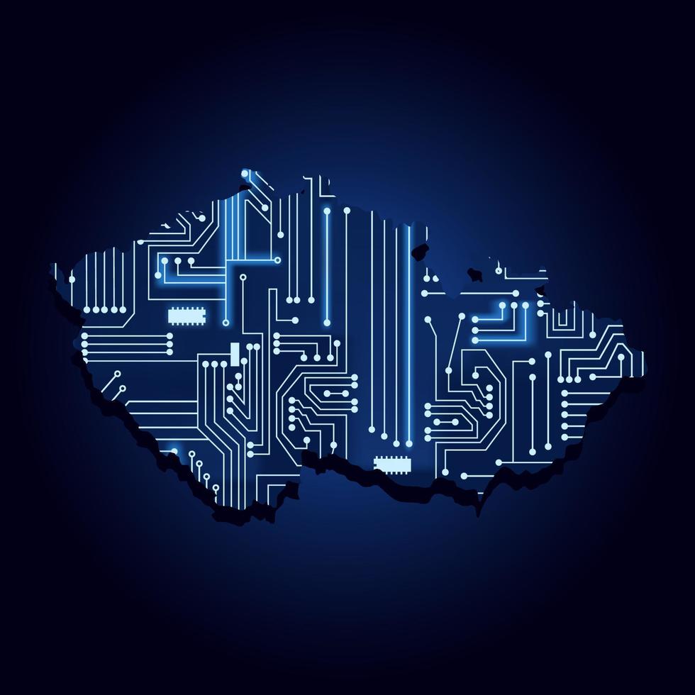 Konturkarte von Tschechien mit einer technologischen Elektronikschaltung. vektor