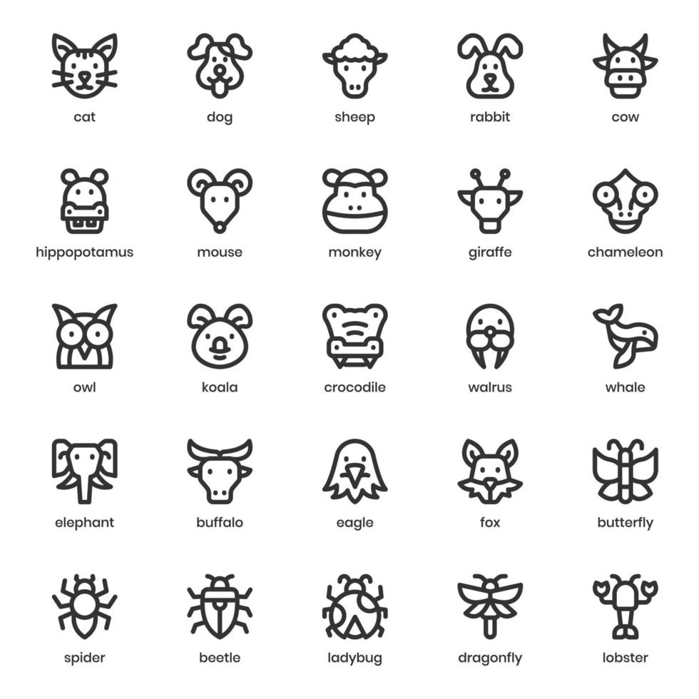 djurikonpaket för din webbdesign, logotyp, app, ui. djur ikon disposition design. vektorgrafik illustration och redigerbar linje. vektor