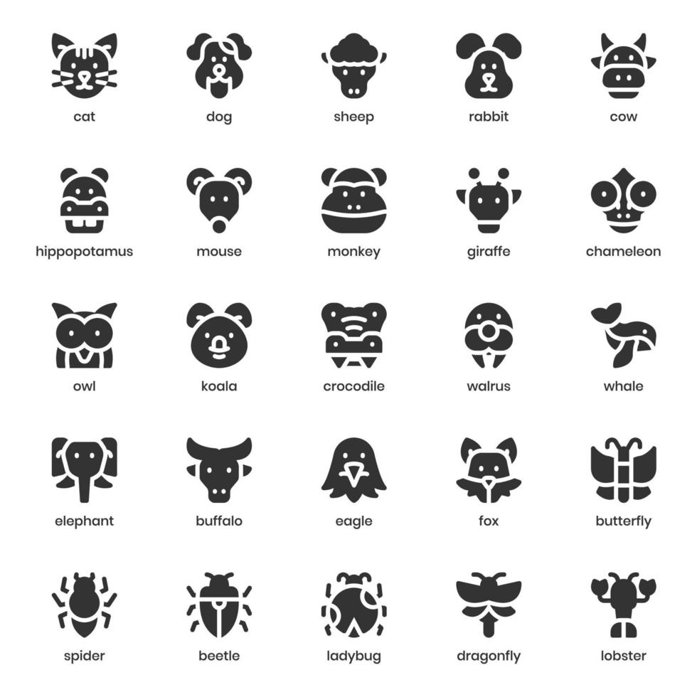 Tier Icon Pack für Ihr Website-Design, Logo, App, Benutzeroberfläche. Tiersymbol-Glyphen-Design. Vektorgrafiken und bearbeitbare Striche. vektor