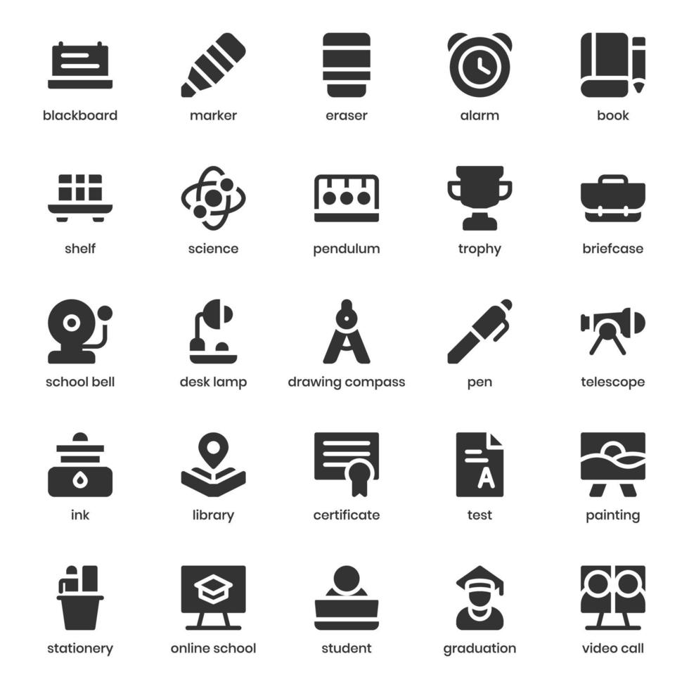 Education Icon Pack für Ihr Website-Design, Logo, App, Benutzeroberfläche. Bildung Symbol Glyphe Design. Vektorgrafiken und bearbeitbare Striche. vektor