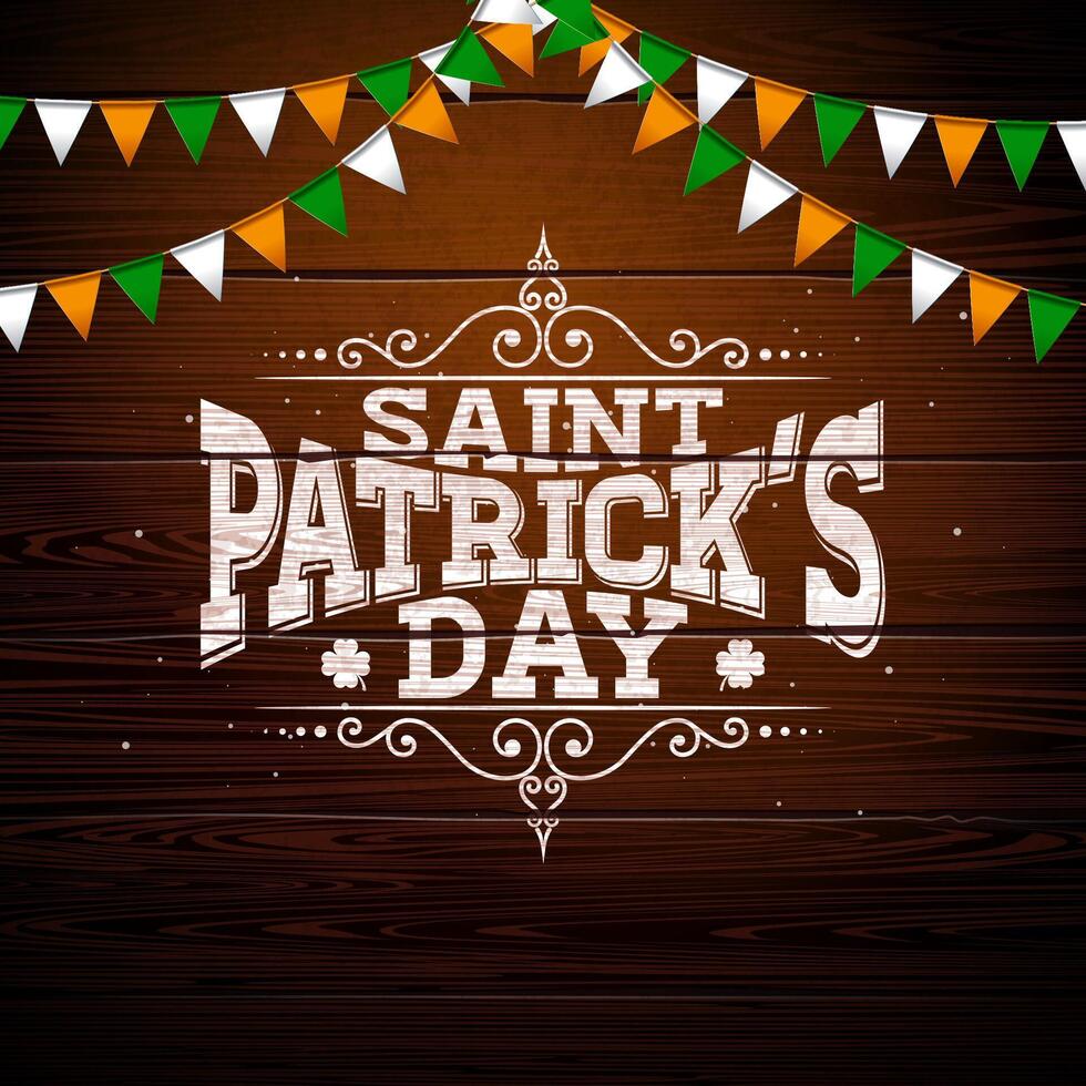 Heilige Patrick's Tag Design mit National Farbe Flagge und Typografie Brief auf Jahrgang Holz Hintergrund. Vektor irisch Bier Festival Feier Urlaub Illustration zum Gruß Karte oder Party Einladung