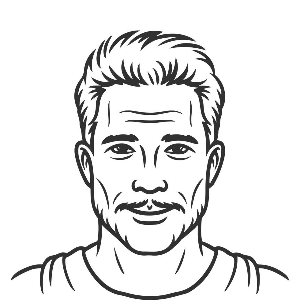 en man med en mustasch och skägg i en svart och vit teckning vektor