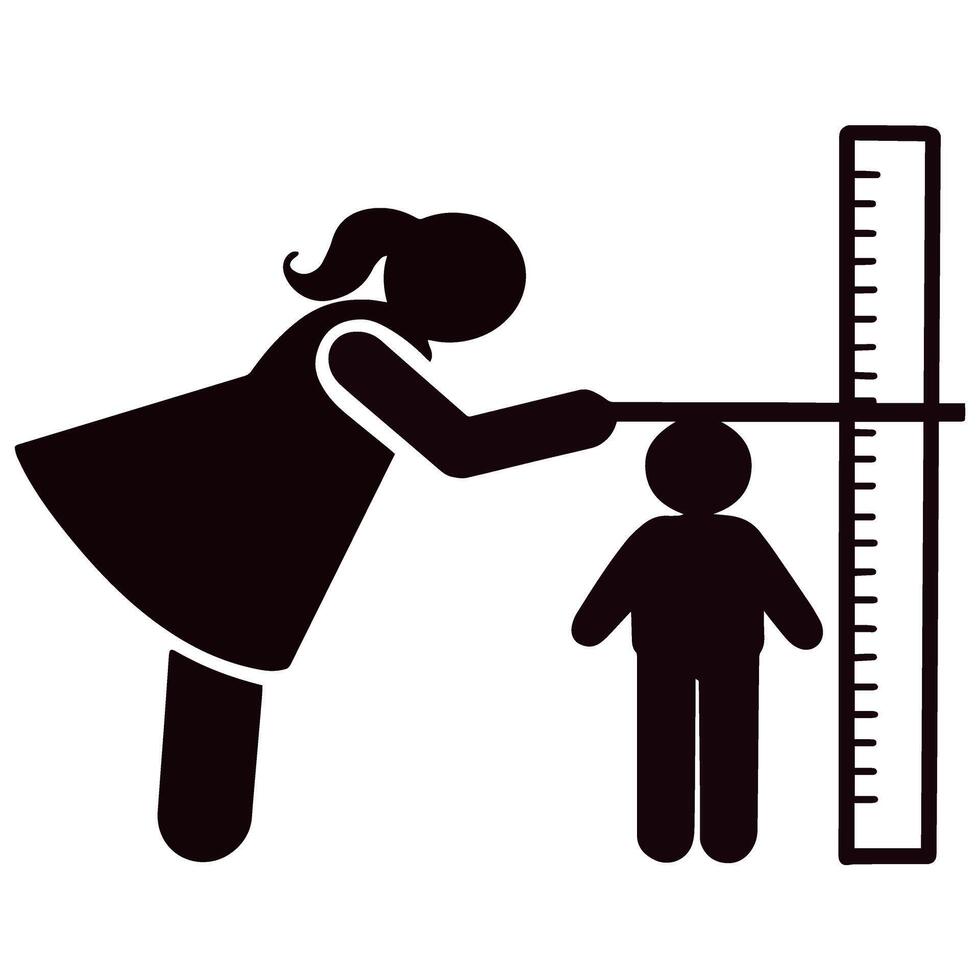 vektor en kvinna är mätning en barnets höjd illustration