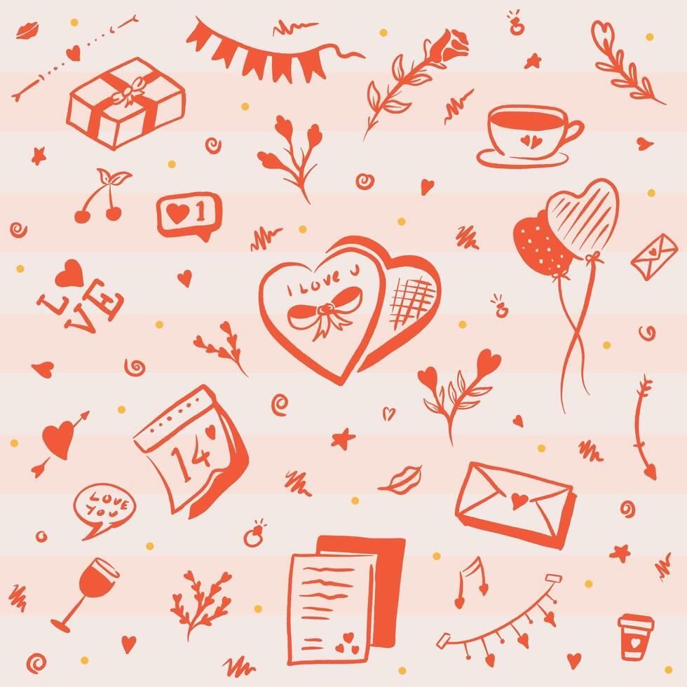 Valentinstag Tag Muster Liebe Symbol handgemalt Illustration vektor