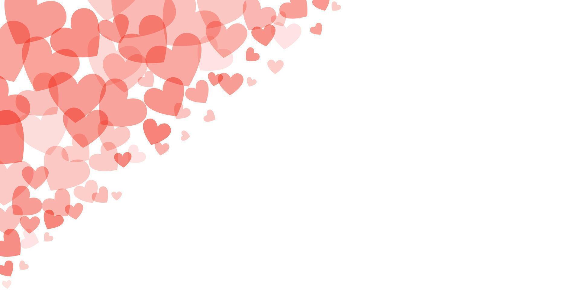 röd hjärtan hörn konfetti bakgrund, vektor gräns för hälsning kort eller valentine dag affisch design