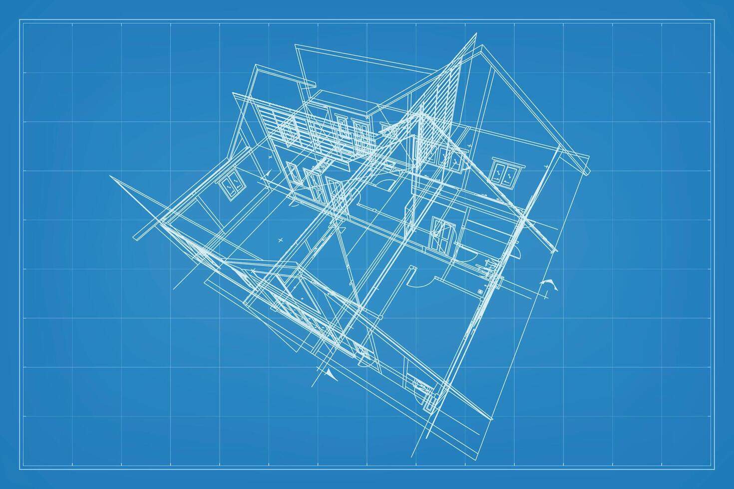 3d framställa av byggnad trådmodell strukturera. perspektiv trådmodell av hus exteriör. abstrakt konstruktion grafisk aning. vektor. vektor