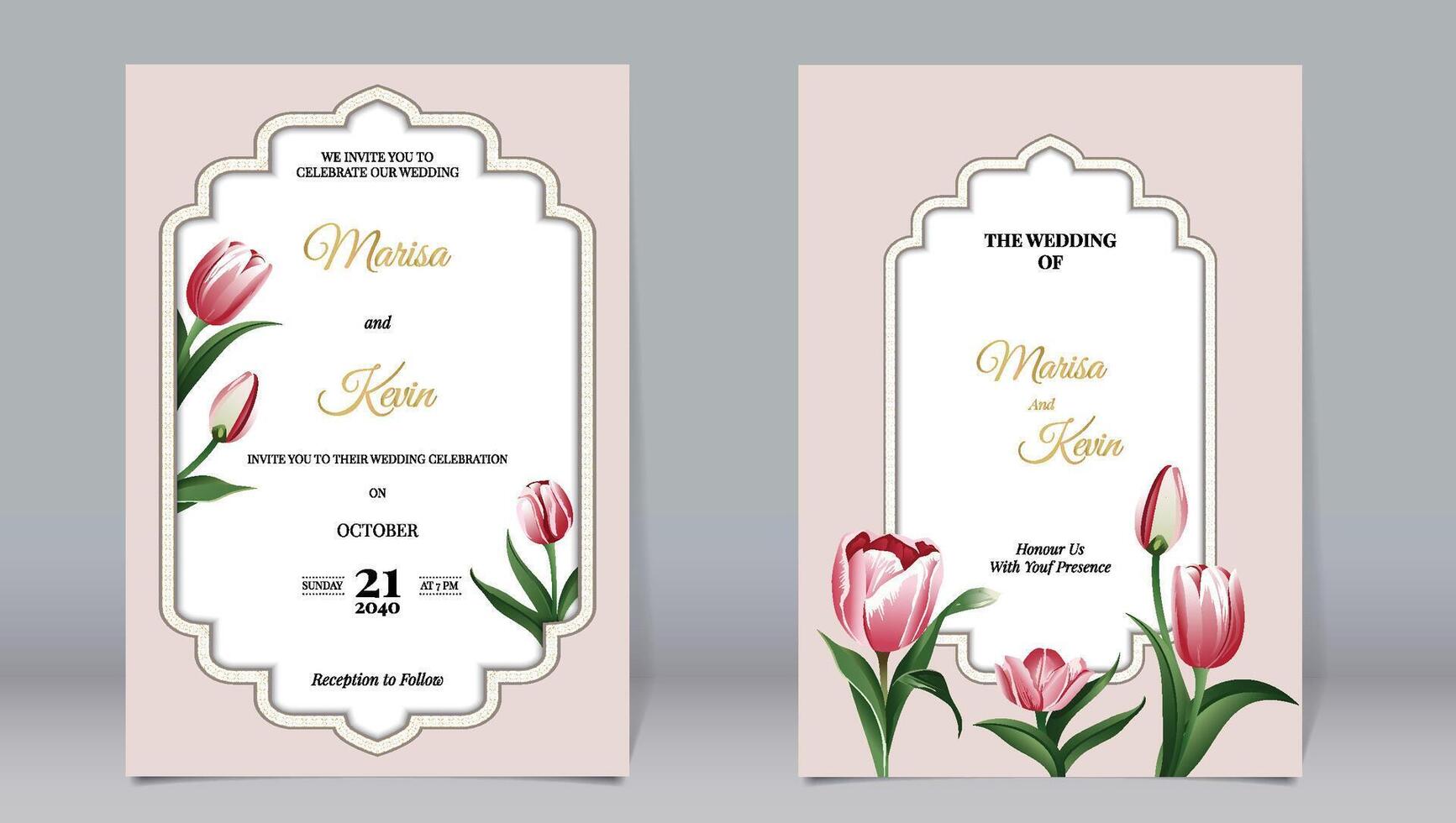 elegant Luxus Einladung und Tulpen mit Gold Elemente vektor