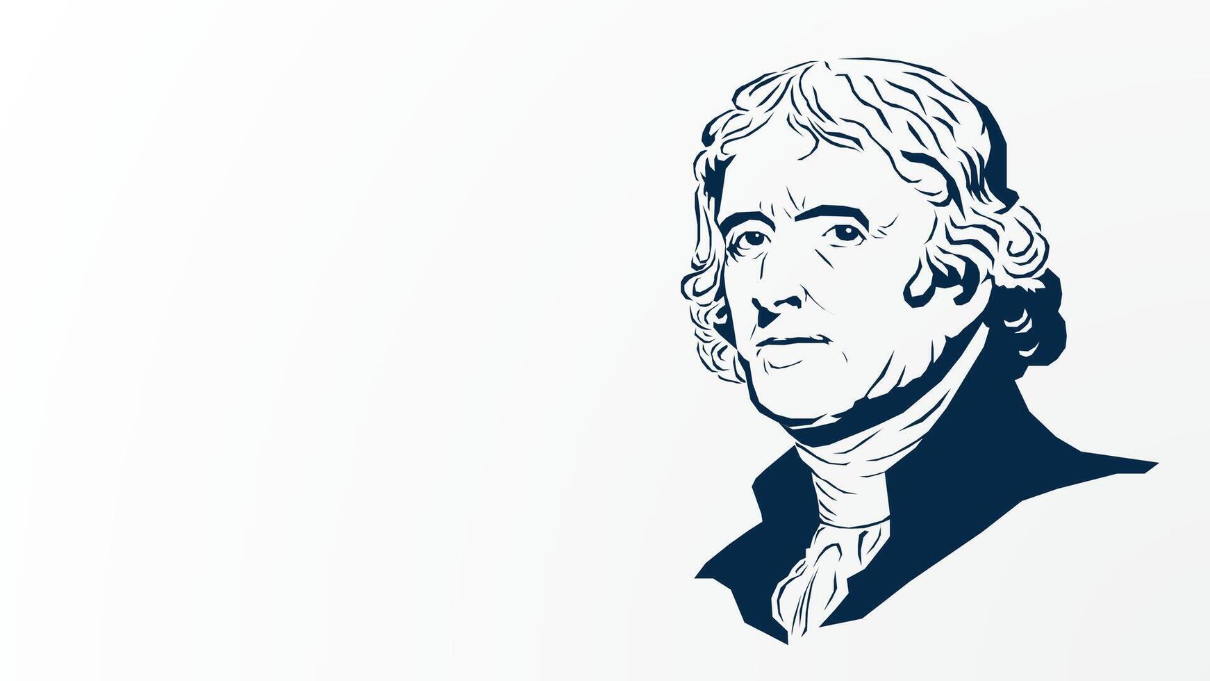 Thomas Jefferson vektor illustration bakgrund, baner, och poster.vector illustration med blå Färg, vit bakgrund och kopia Plats område