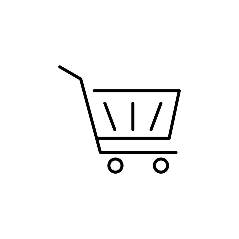 handla vagn enkel översikt tecken för annonser. lämplig för böcker, butiker, butiker. redigerbar stroke i minimalistisk översikt stil. symbol för design vektor