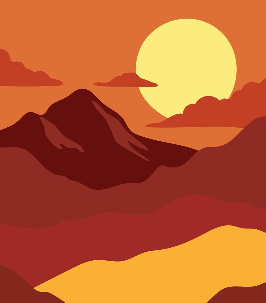 Sonnenuntergang im das Orange Berge abstrakt minimalistisch Kunst Vektor Illustration