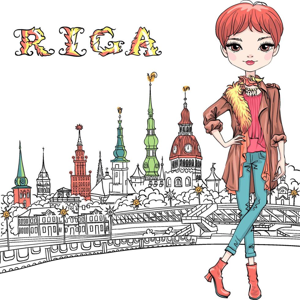 süß Rothaarige Mädchen im Riga, Lettland vektor
