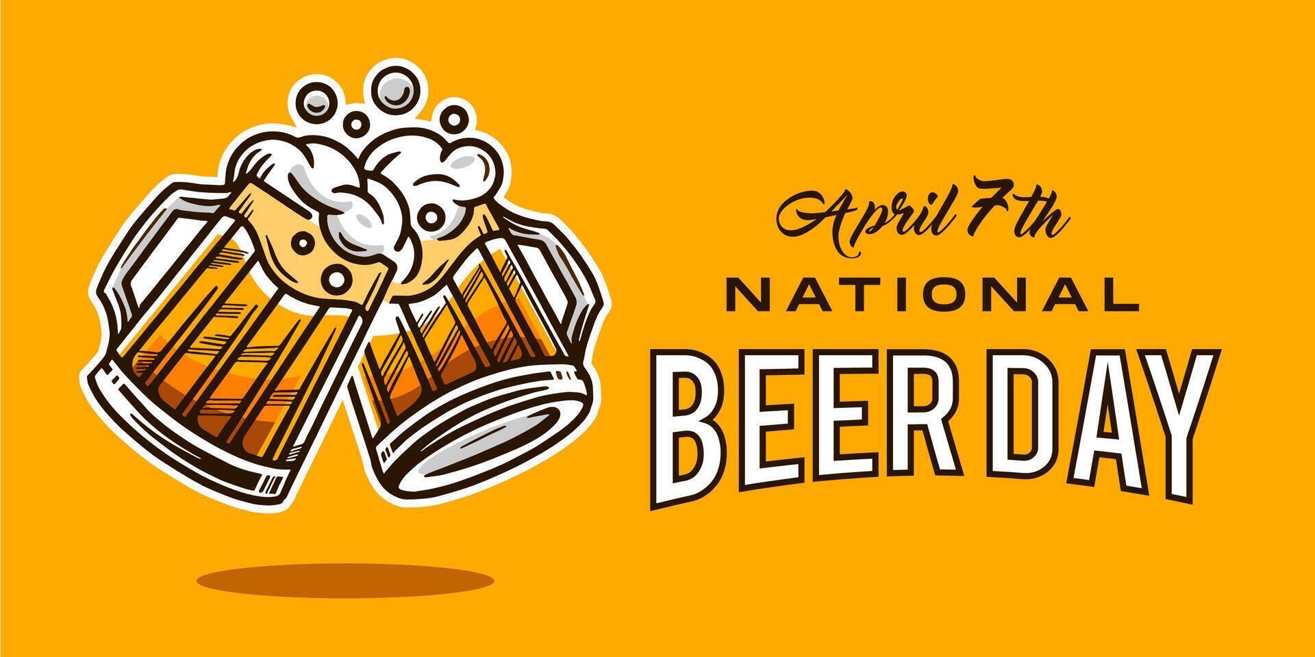 April 7 .. National Bier Tag mit Kunst Bier Glas und Malz Brauerei Etikette Logo Design Vektor Illustration. Alkohol Logo zum Kneipe und Bar Verein