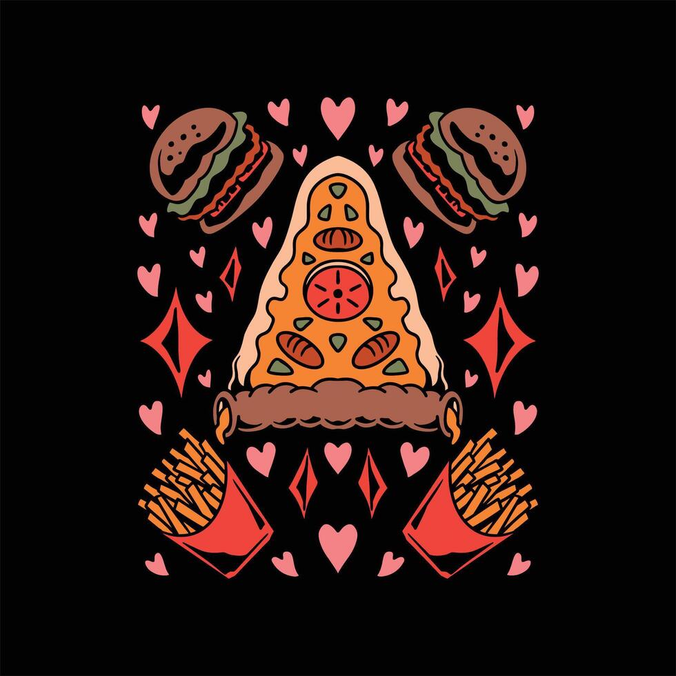 Pizza tätowieren Illustration Vektor Design