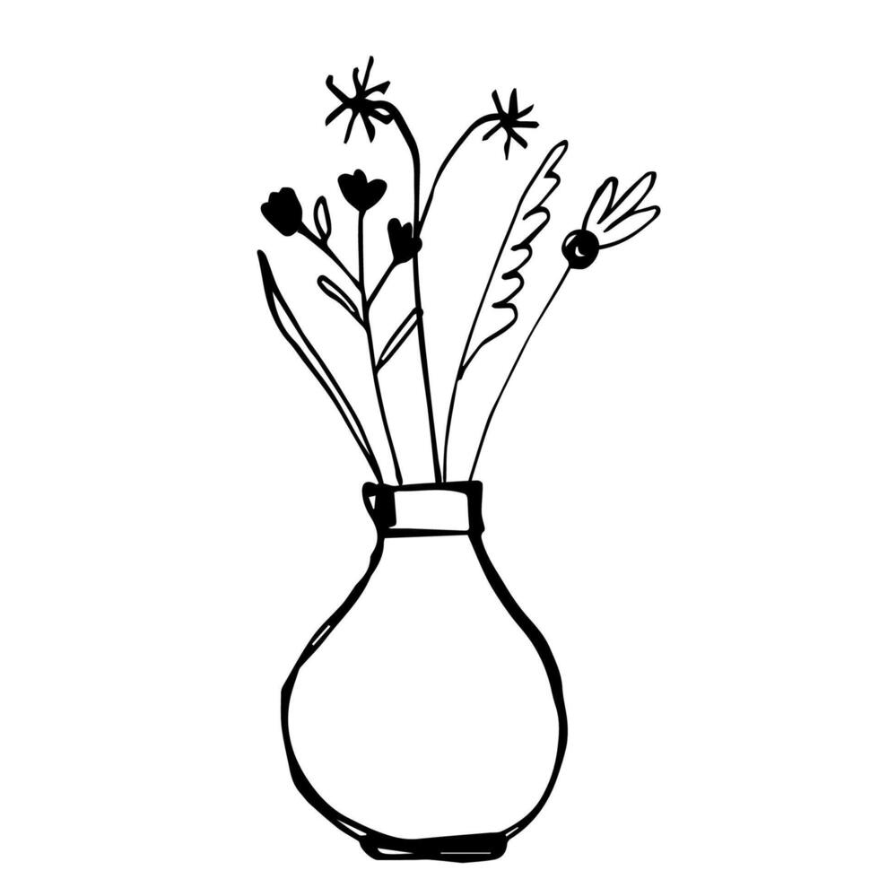 stilisiert Hand gezeichnet Blume im ein Vase auf ein Weiß Hintergrund. Element zum Logo, Geschäft Karte, Heft vektor