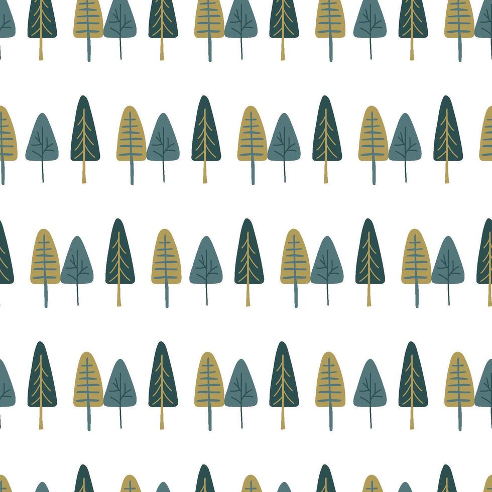 nahtlos Muster mit anders Bäume auf ein Weiß. Wald Hintergrund. laubabwerfend Bäume, Nadelbäume, Fichte, Tanne Baum, Kiefer vektor