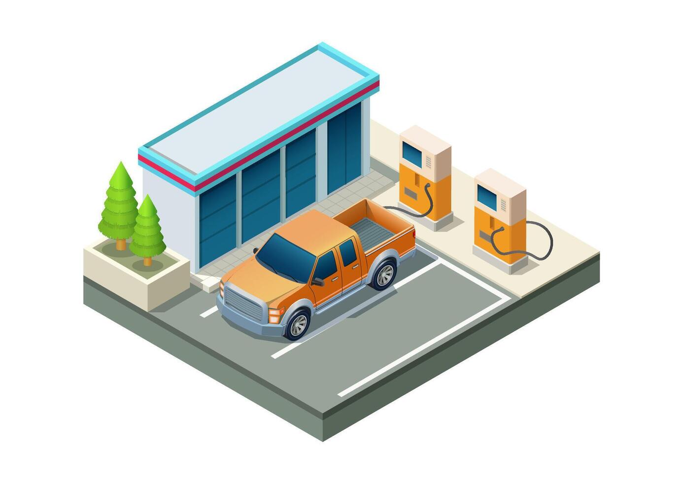 isometrisk bensin station eller gas station för bilar vektor