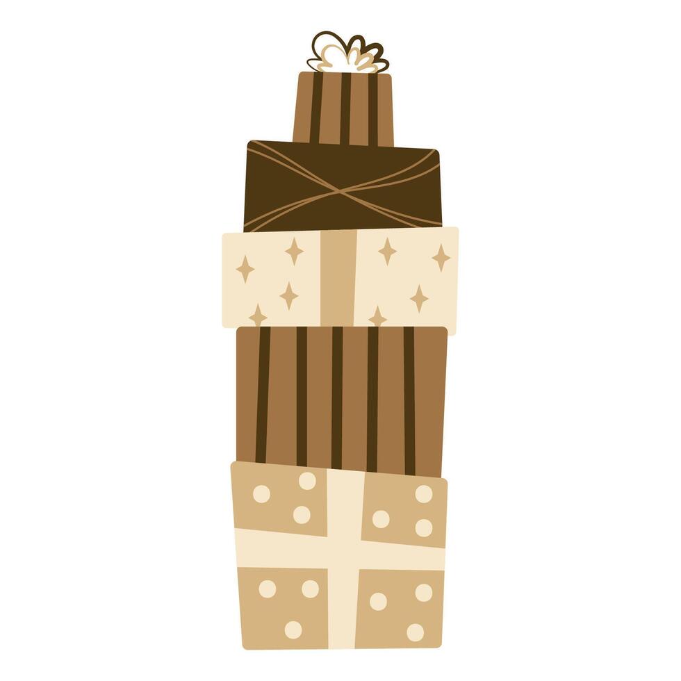 berg av hantverk gåva lådor för jul, ny år eller födelsedag. platt design element. vektor