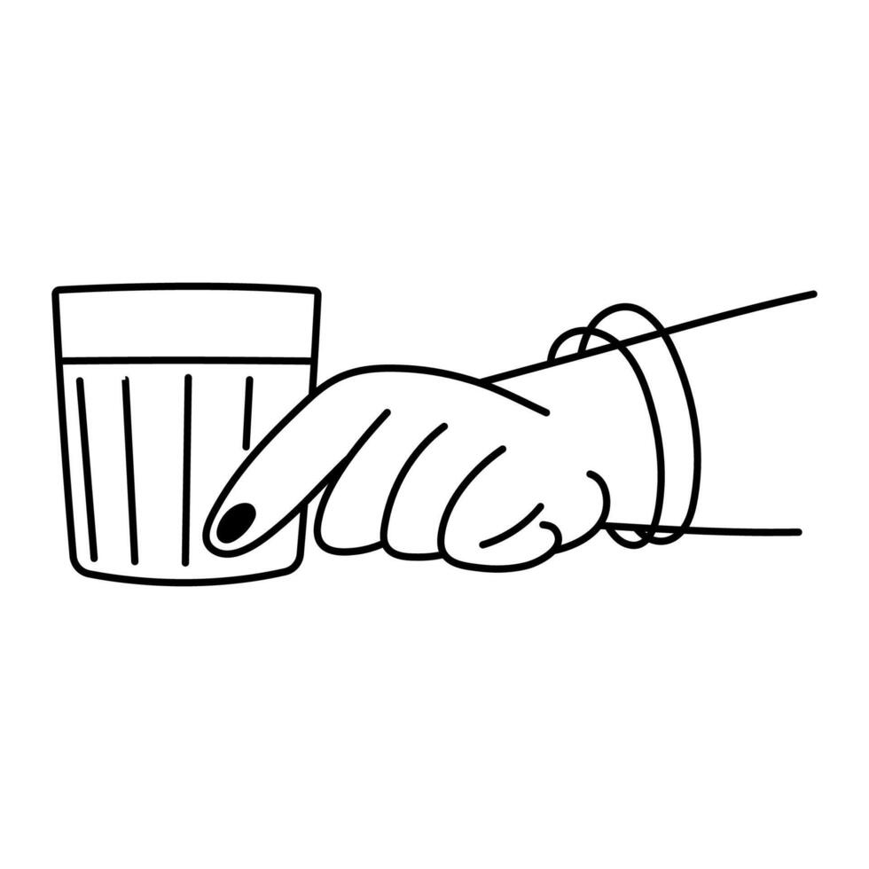 weiblich Hand mit ein Glas von alkoholisch trinken. Alkohol Missbrauch Sucht Illustration. mental Gesundheit Probleme. Hand gezeichnet Linie Symbol. vektor
