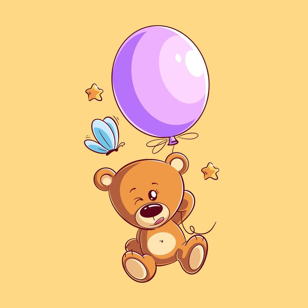 söt Björn flygande med ballonger vektor