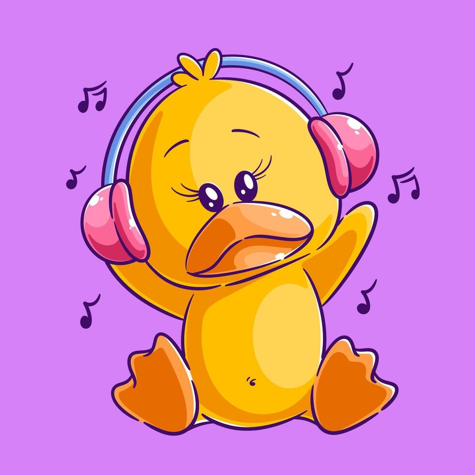 süß Ente Sitzung und Hören zu Musik- vektor