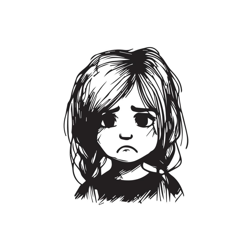 traurig Mädchen Gesicht scrible schwarz und Weiß vektor