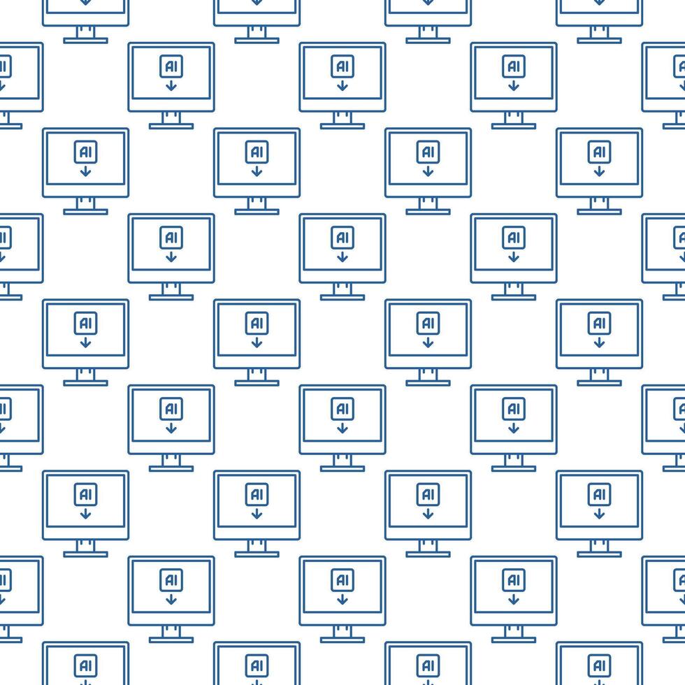 artificiell intelligens dator eller pc vektor ai teknologi sömlös mönster i tunn linje stil