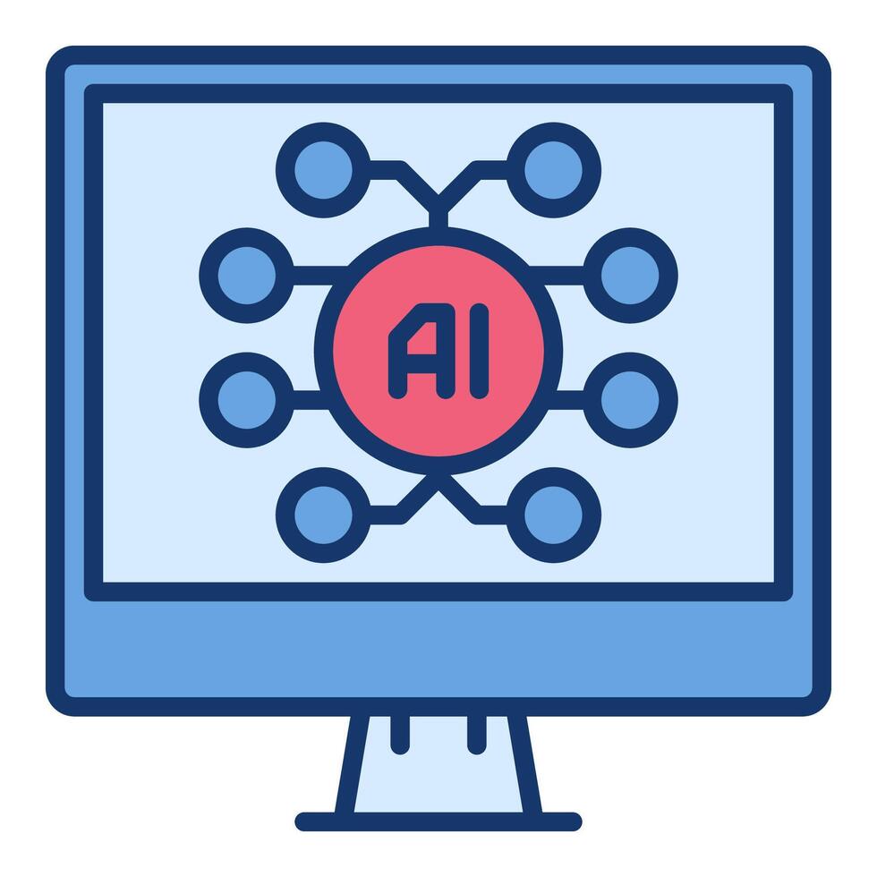 ai hjärna på dator skärm - artificiell intelligens vektor färgad ikon eller design element