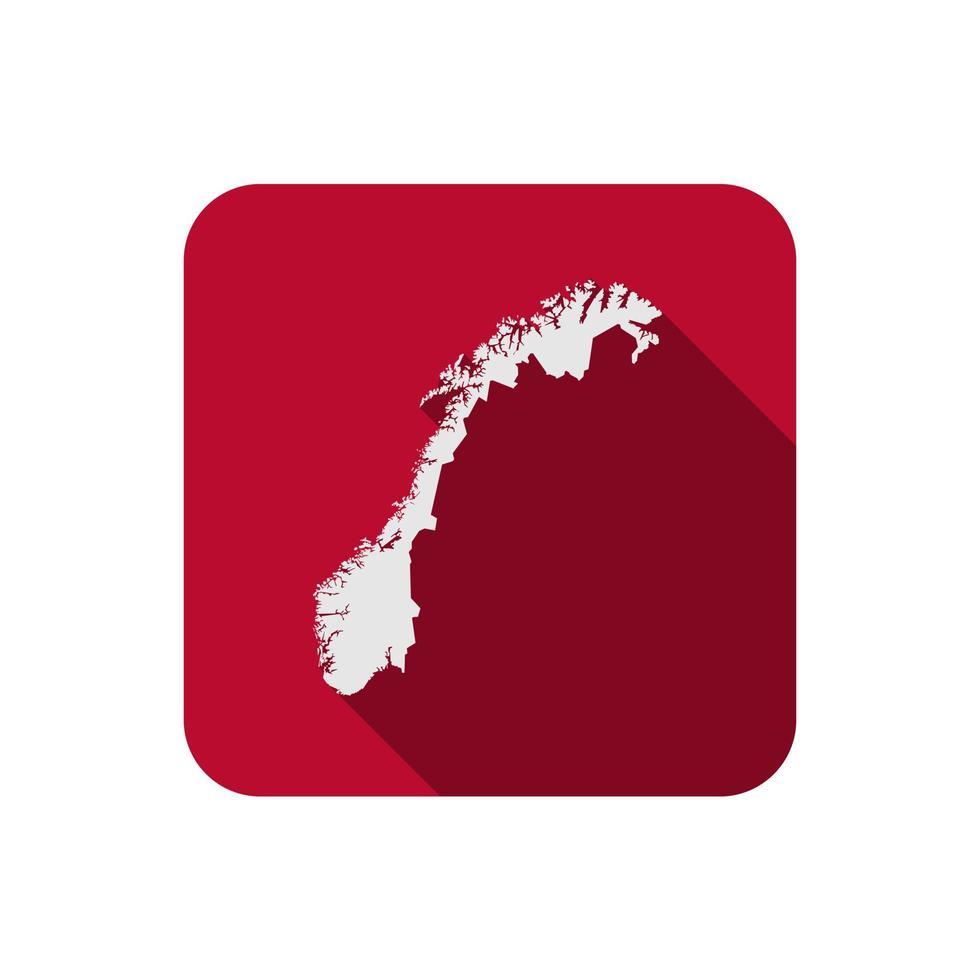 Karte von Norwegen. Silhouette auf rotem Quadrat mit langem Schatten isoliert vektor