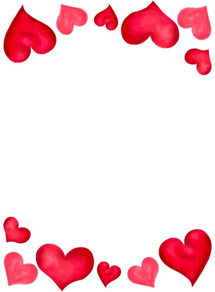 vertikal affisch för hjärtans dag, mors dag.röd och rosa hjärtan med plats för text.akvarell och markör illustration.banner, kuponger eller hälsning kort för kärlek försäljning. vektor