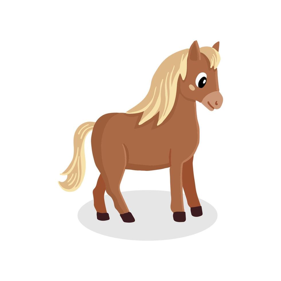 illustrerade kastanj ponny med strömmande blond manen stående på vit bakgrund vektor