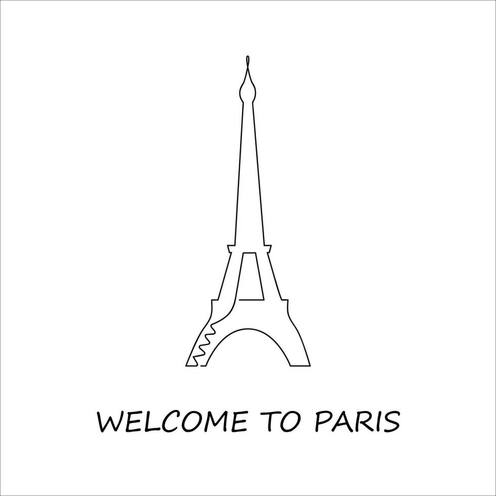 Välkommen till paris kort dragen i ett kontinuerlig linje. ett linje teckning, minimalism. vektor illustration.