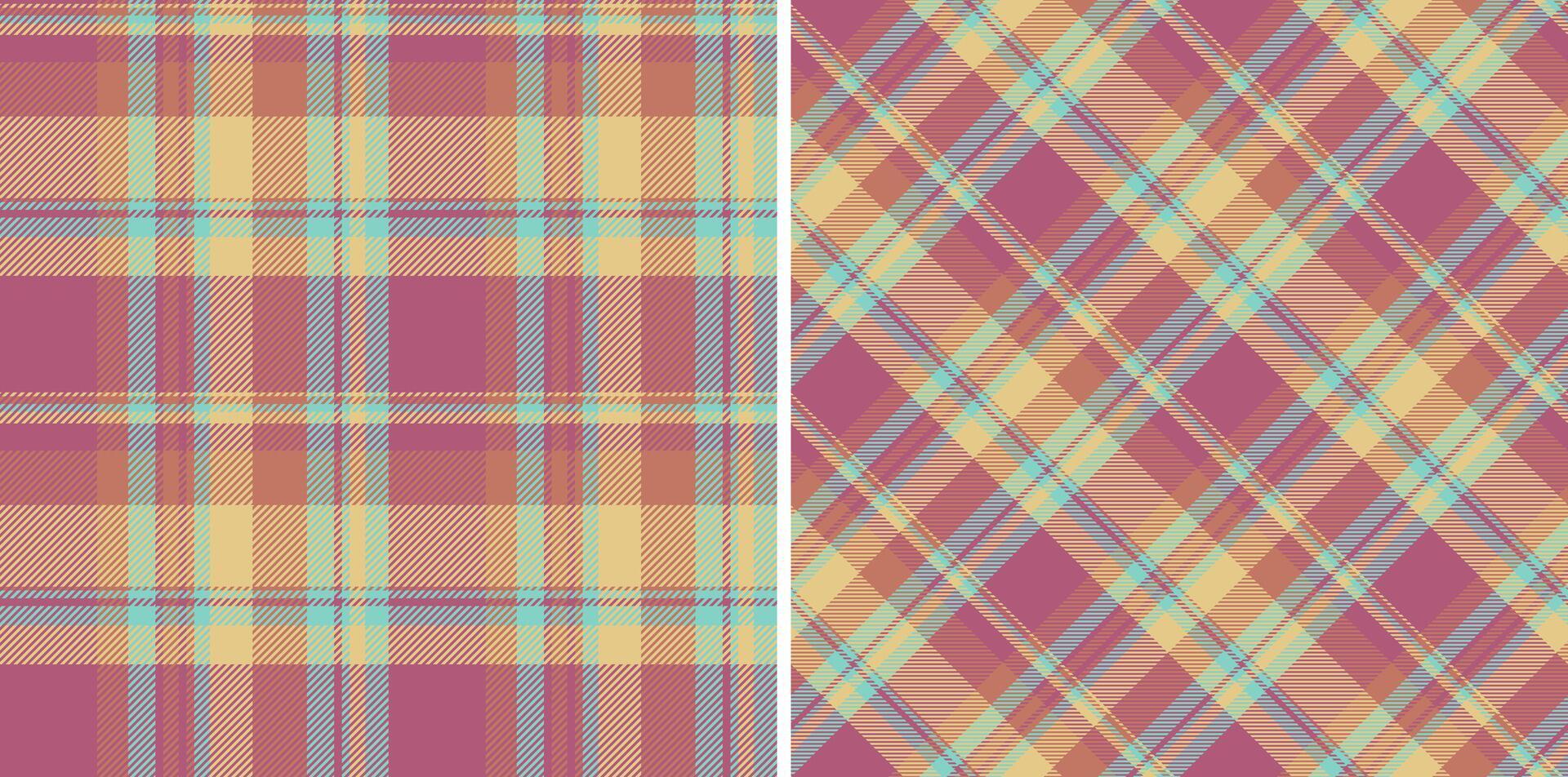 Hintergrund Textur Stoff von Plaid Muster nahtlos mit ein Tartan Textil- prüfen Vektor. einstellen im retro Farben zum stilvoll Bettdecke Startseite Entwürfe. vektor