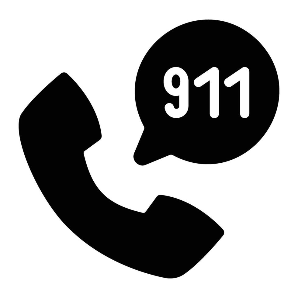 911 ring upp glyf ikon bakgrund vit vektor