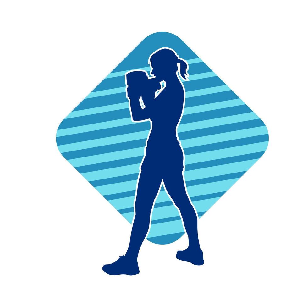 Silhouette von Frau Boxen Athlet im Aktion Pose. Silhouette von ein weiblich tragen Boxen Handschuhe zum Boxen Sport. vektor