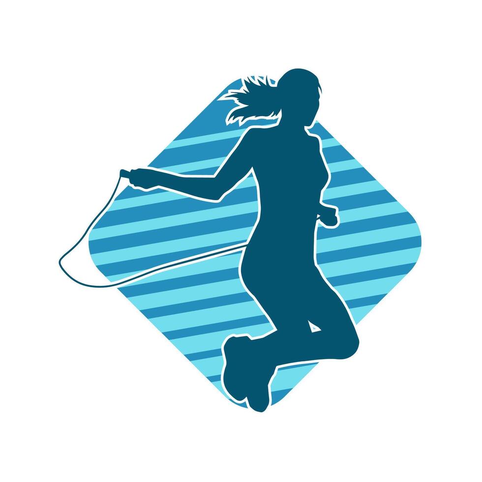 silhuett av en smal sportig kvinna håller på med hoppa rep träna. vektor